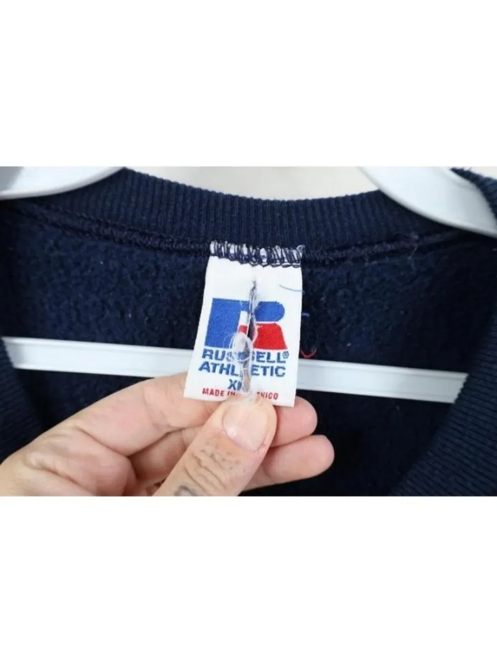 Vintage 90s Russell Athletic Mens XL Faded Spell Out Crewneck Sweatshirt Blue